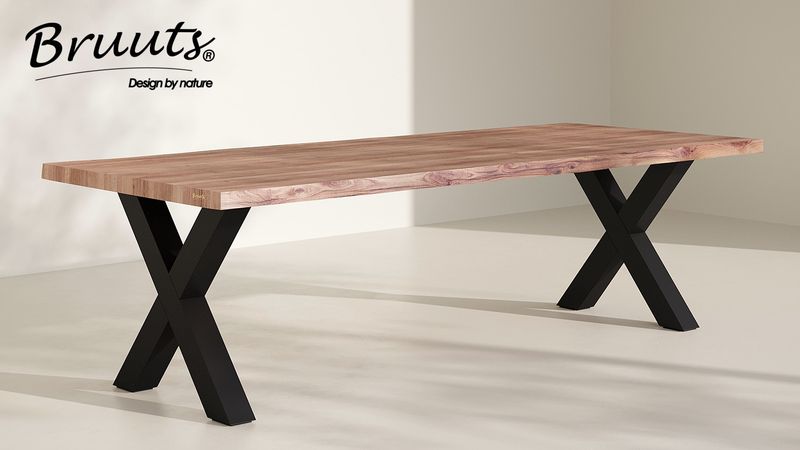 Eettafel acacia RECHTHOEK met BOOMSTAMRAND - matte lak