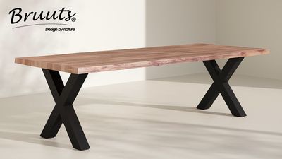 Eettafel acacia RECHTHOEK met BOOMSTAMRAND - matte lak