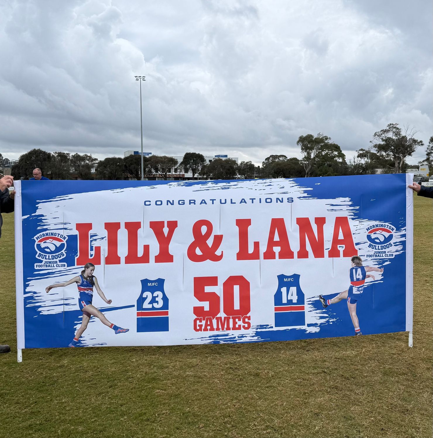 DOUBLE MILESTONE FOOTY BANNER -