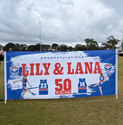 DOUBLE MILESTONE FOOTY BANNER -