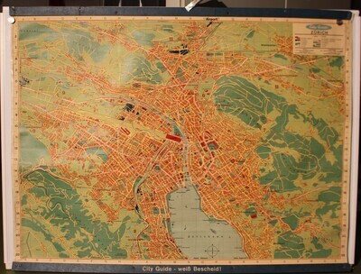 City Guide Stadtplan Zürich c. 1950-60 Grossformatig!