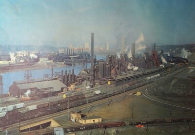 Stahlwerke in Pittsburgh - Original Vintage 1970er Schulwandbild
