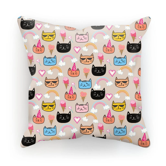 Cat Love Ice-cream and Rainbow Sublimation Cushion Cover