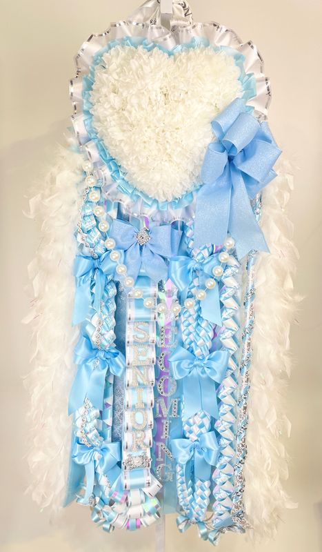SENIOR Lt. Blue Elite Heart Homecoming Mum-Ready Made