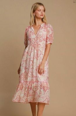 Tiered Pink Floral Mix Print Dress