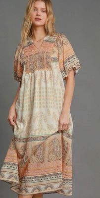 Paisley Taupe Print Midi Dress