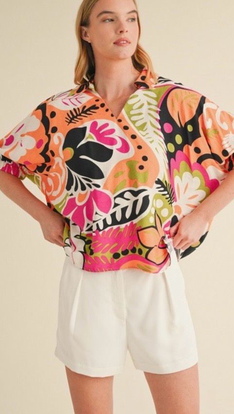 Multicolor Tropical Print Top