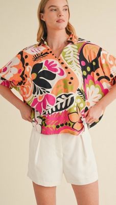 Multicolor Tropical Print Top