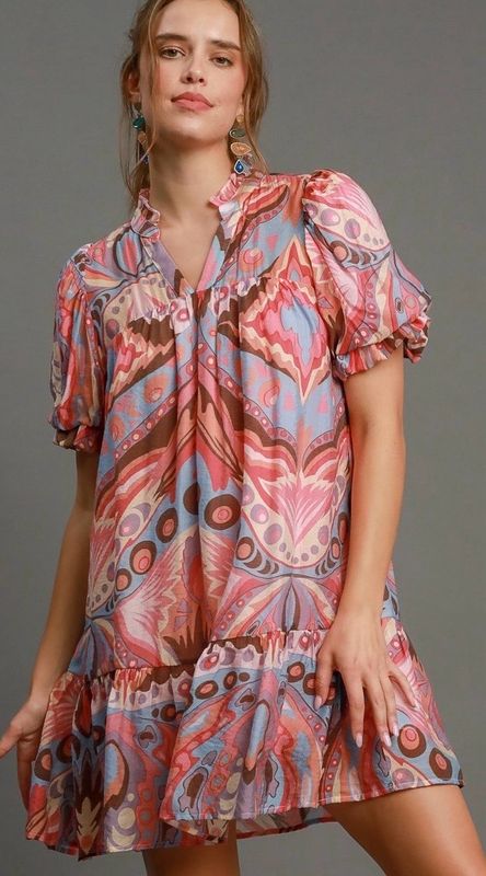 Abstract Pink Print Mix Mini Dress