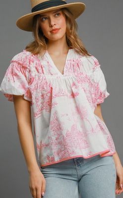Coral Pink Toile Print Top