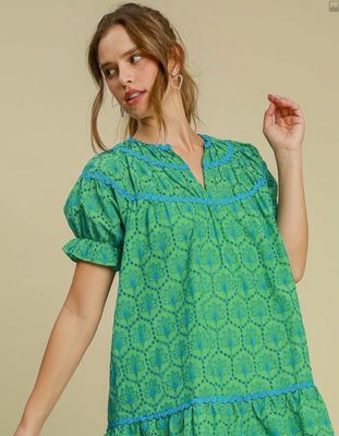 Eyelet Green &amp; Blue Fabric Dress