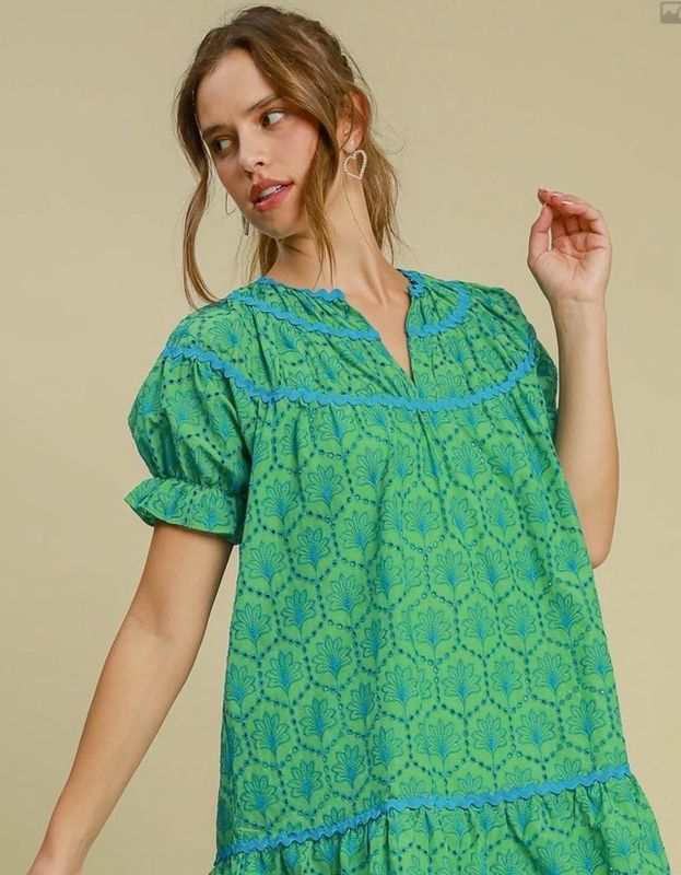 Eyelet Green &amp; Blue Fabric Dress