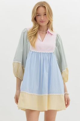 Striped Color Block Babydoll Dress