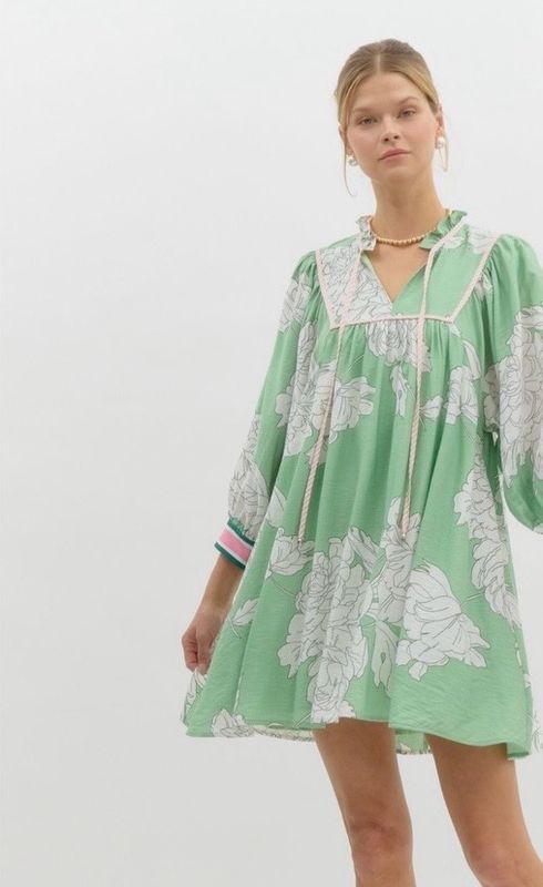Mint Floral Print Pullover Mini Dress