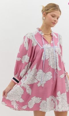 Pink Floral Print Pullover Mini Dress