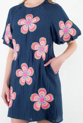 THML Blue Floral Embroidered Dress