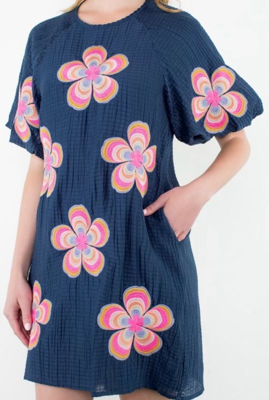 THML Blue Floral Embroidered Dress