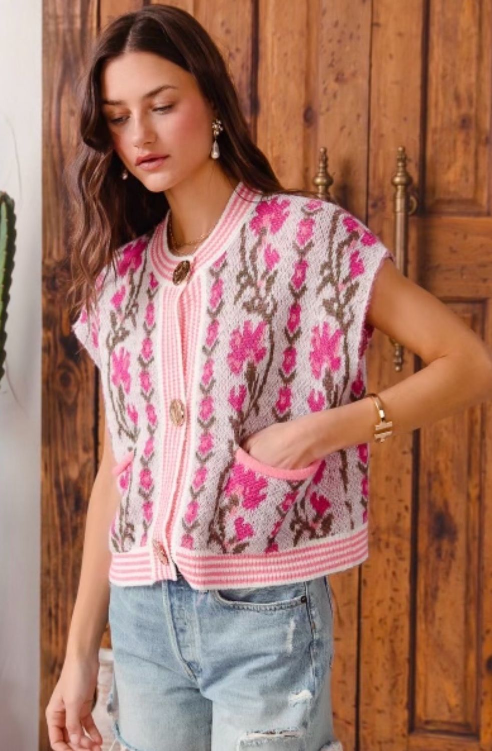 Sweet Floral Button Up Knit