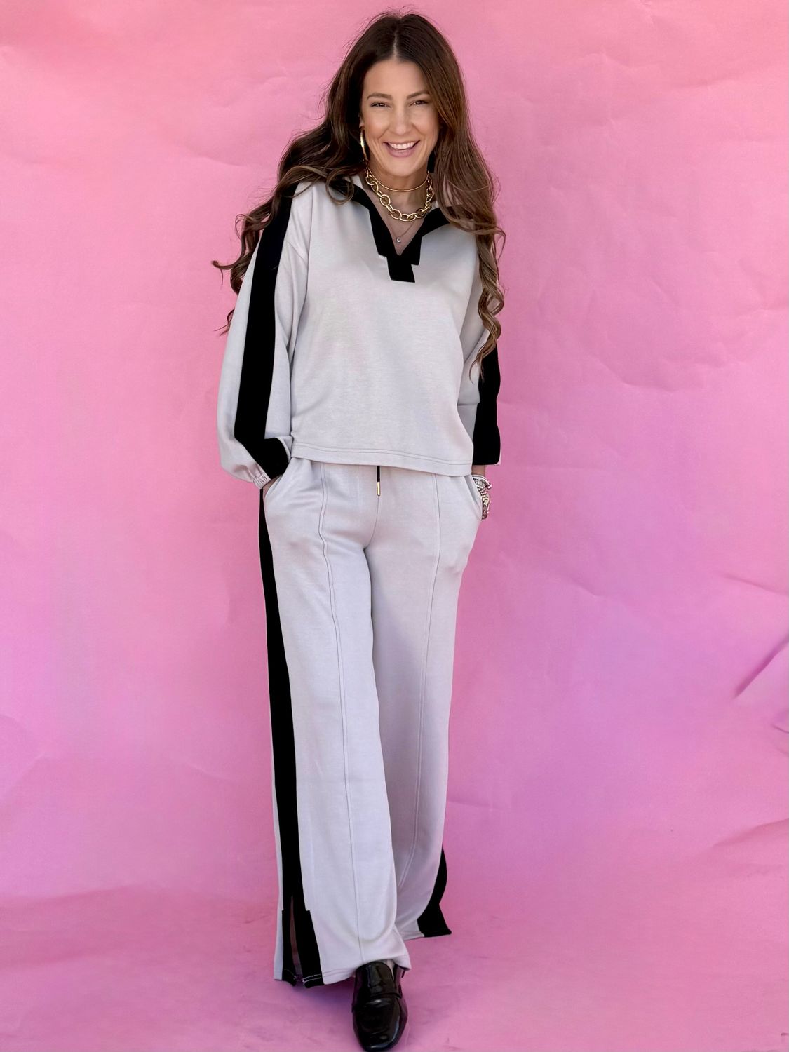 Varsity Lounge Set- Cream