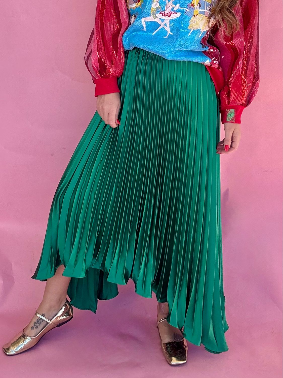 Emerald Elegance Satin Skirt