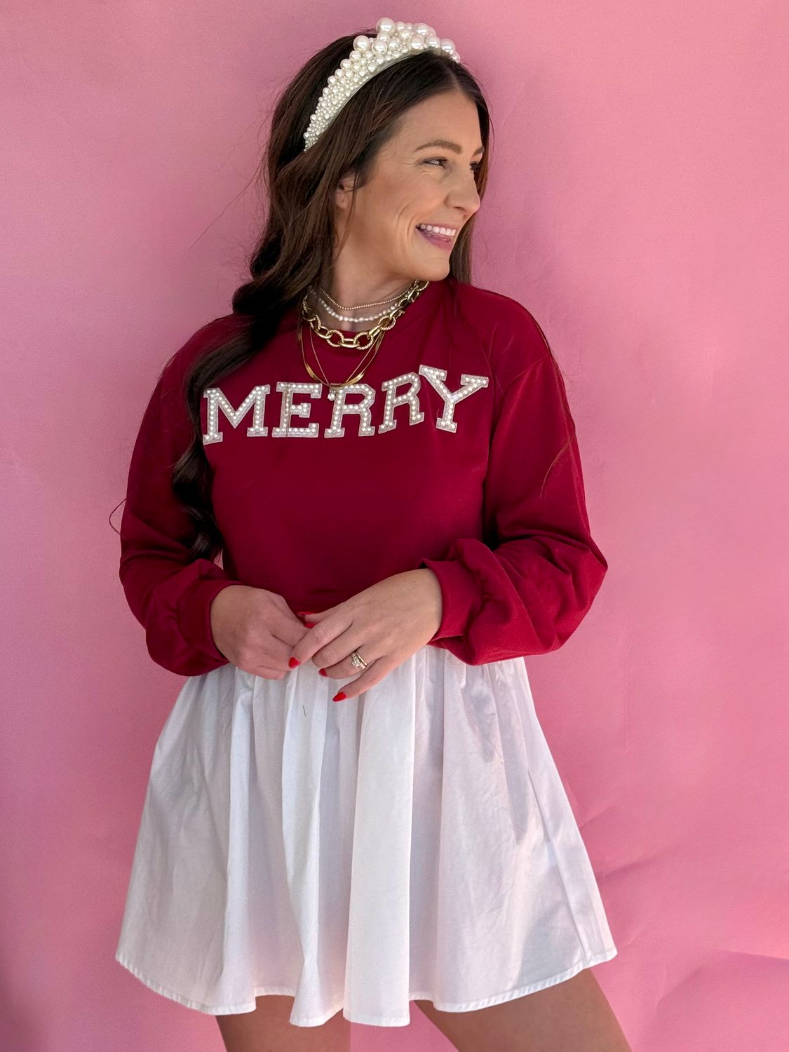 Merry Pearl Patch Sweatshirt Dress
