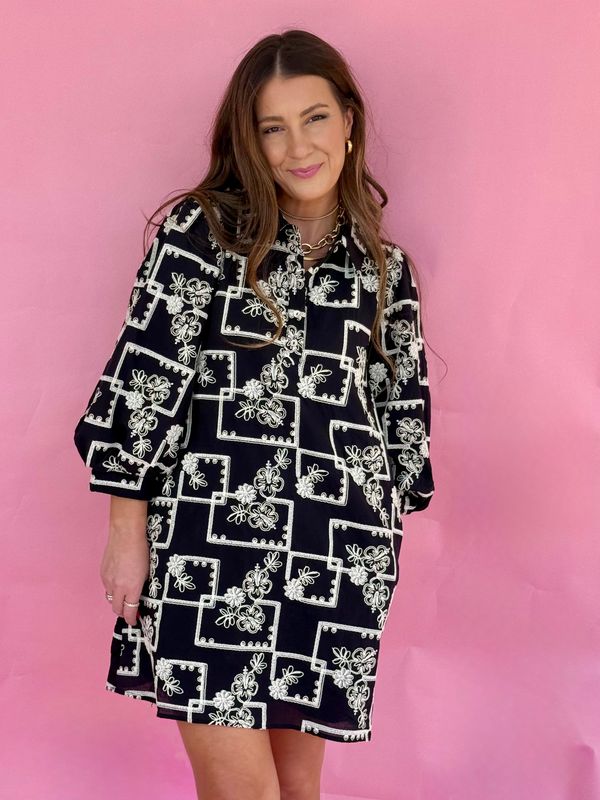 Midnight Garden Embroidered Dress