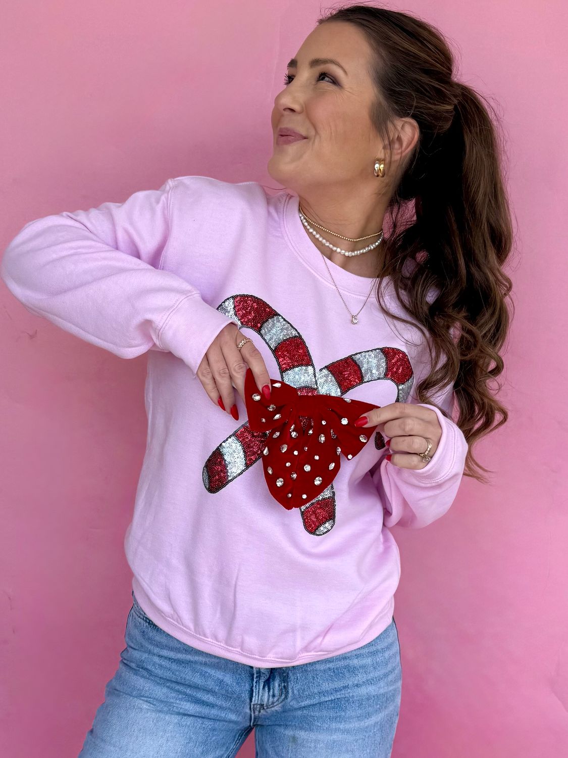Candy Cane Bow Sweatshirt