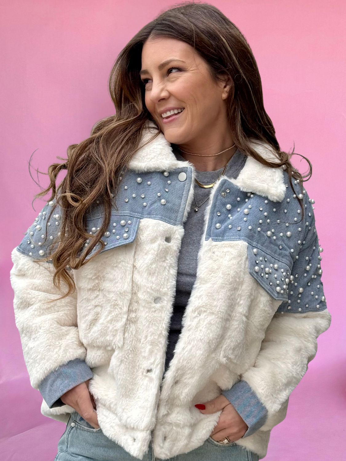 Frosted Denim Pearl Jacket