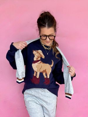 Cowboy Pup Knit Sweater- NAVY