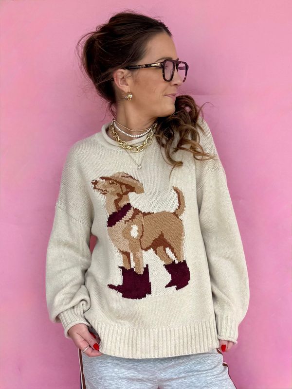 Cowboy Pup Knit Sweater- IVORY