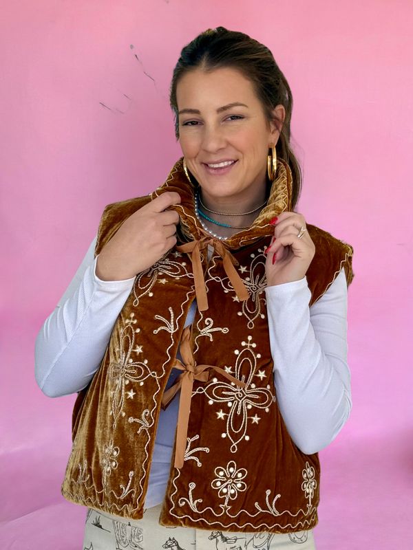 Golden Mesa Embroidered Velvet Vest