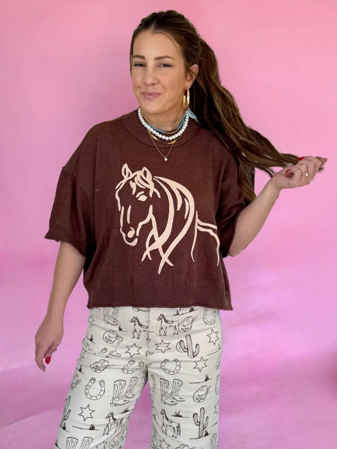 Dusty Trails Horse Knit Top