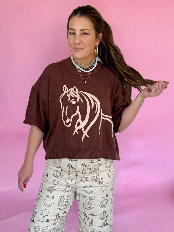 Dusty Trails Horse Knit Top