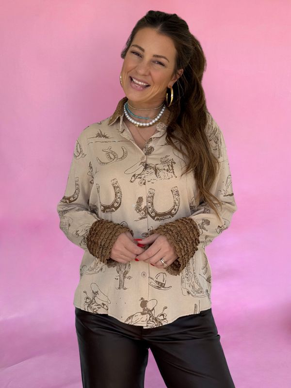 Rustic Rodeo Ruffle Cuff Blouse