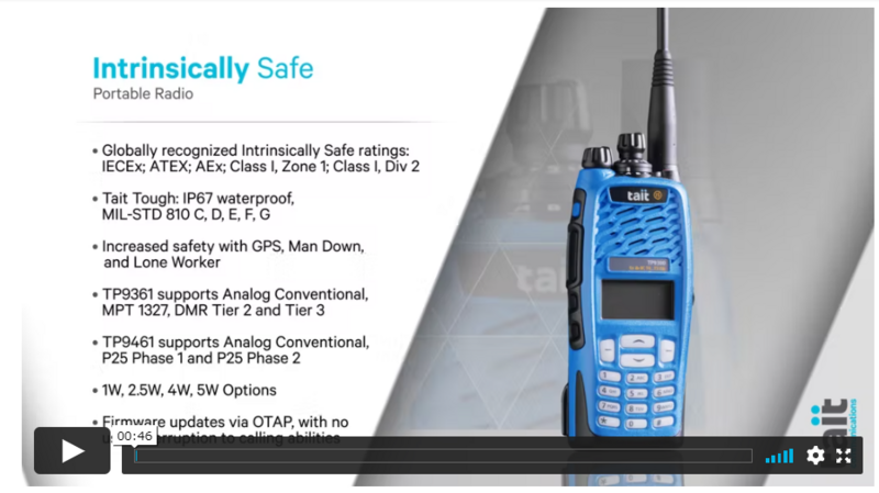 TAIT P25 TP9461 Intrinsically Safe Portable Radio
