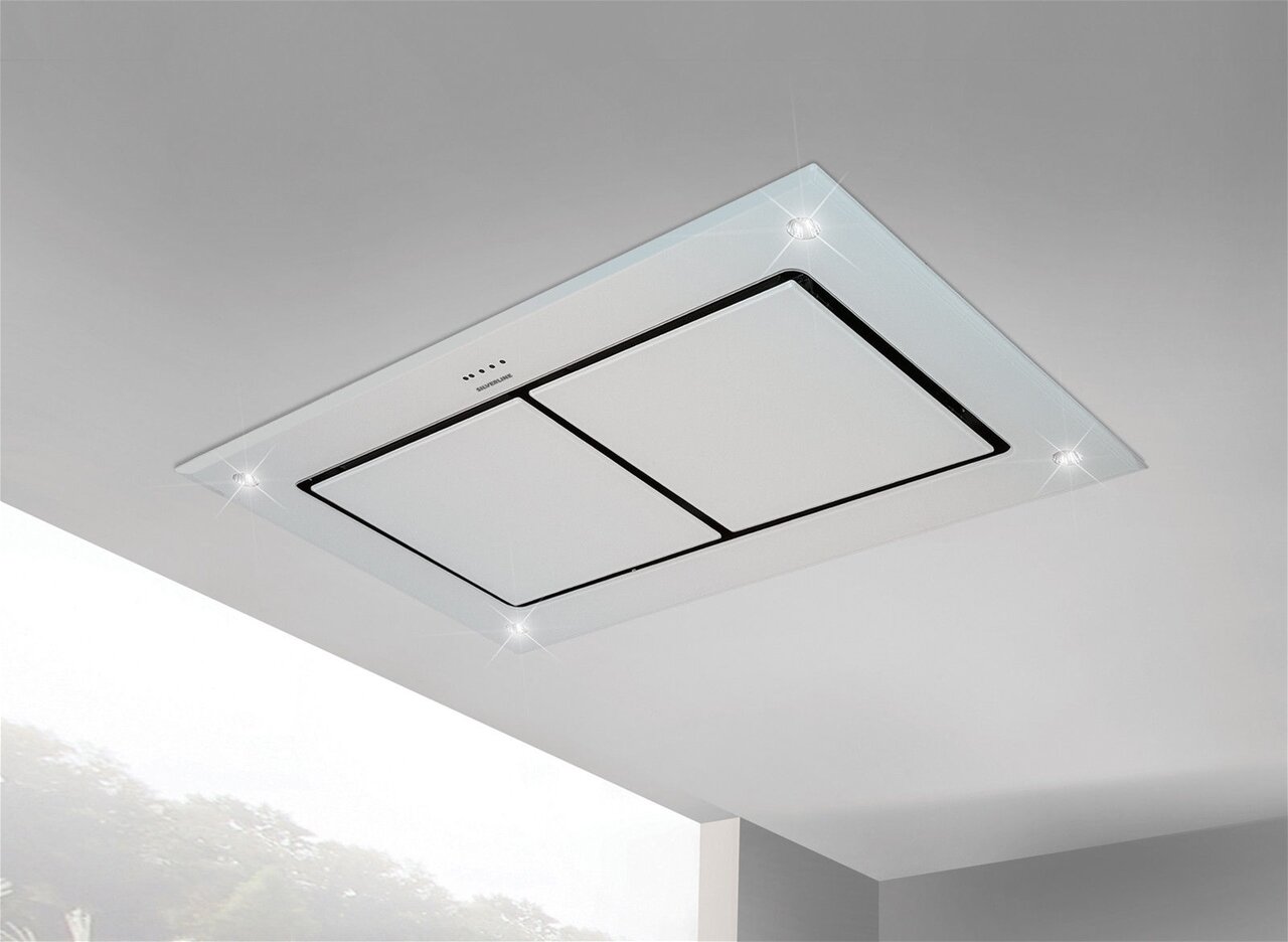 Hendrix 100 x 70cm Ceiling Hood with Inline Motor - White Glass