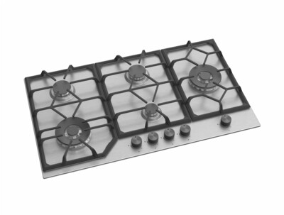 90cm 5 Burner Stainless Steel Hob with 2 Wok Burners - Stainless Steel