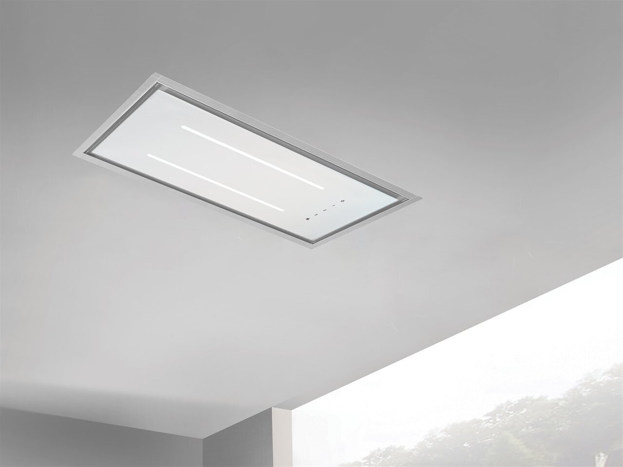 Aria Flush Fit Ceiling Hood 90x30 White & Stainless Steel Fits Between Joists