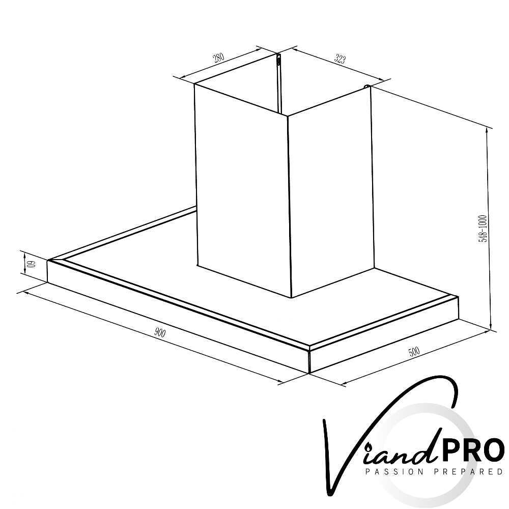 Cantata Powerful 90cm Digital Wall Hood 750m3/hr - Stainless Steel / Black Glass