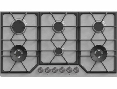 90cm 6 Burner Stainless Steel Gas Hob With 2 Wok Burners - Stainless Steel