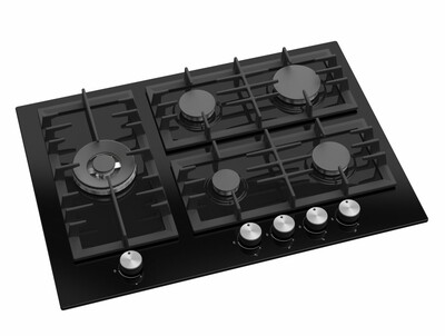 70cm Black Glass 5 Burner Hob - Black