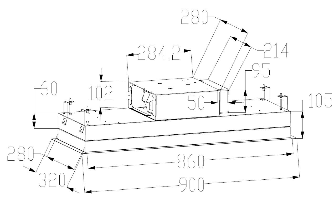 Aria Flush Fit Ceiling Hood 90 x 30 Black Glass / Black Frame Steel Fits Between Joists
