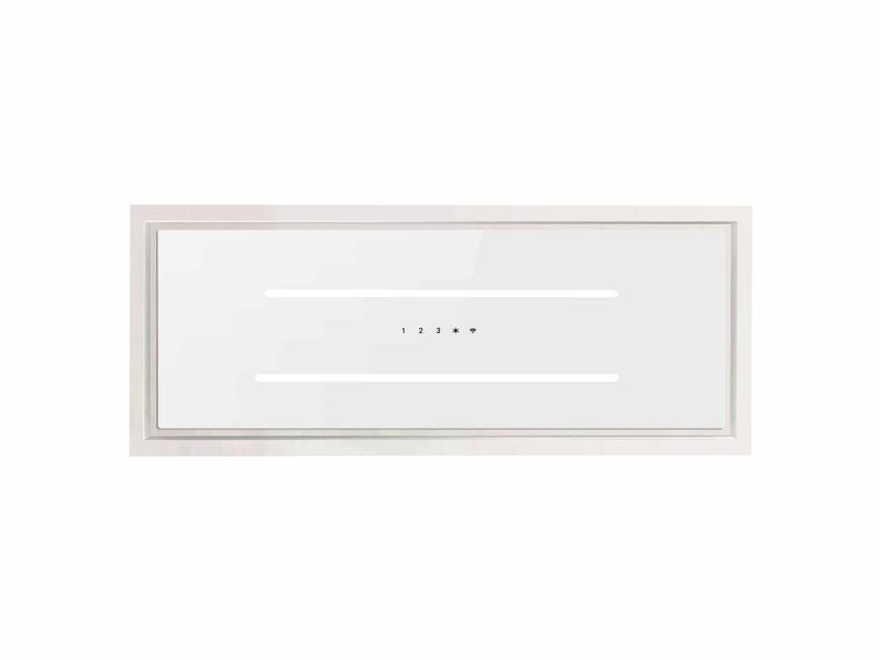 Aria Flush Fit Ceiling Hood 90 x 30 White Glass / White Frame Fits Between Joists