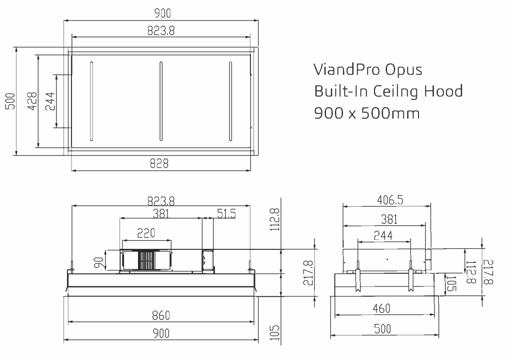 Opus Flush Fit Ceiling Hood 90×50 Black – Ducted  – VP-CH95BLK