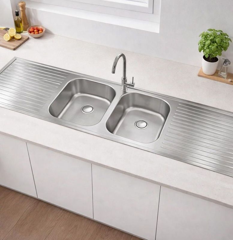 ViandPro Double Bowl Double Drainer Sink - 1800 x 500 mm - Satin Finish