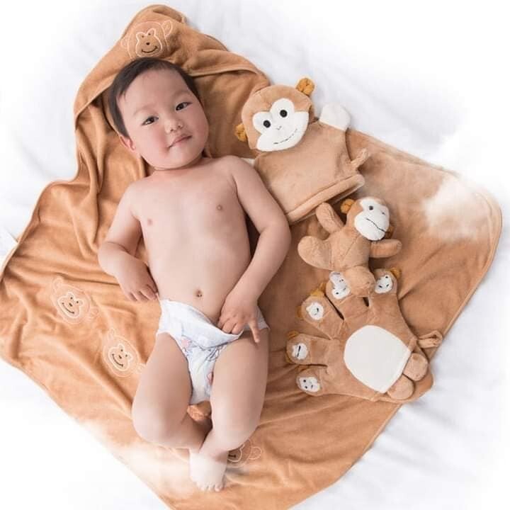 Bath Towel cum Wrapping Sheet with Stuffed Toys