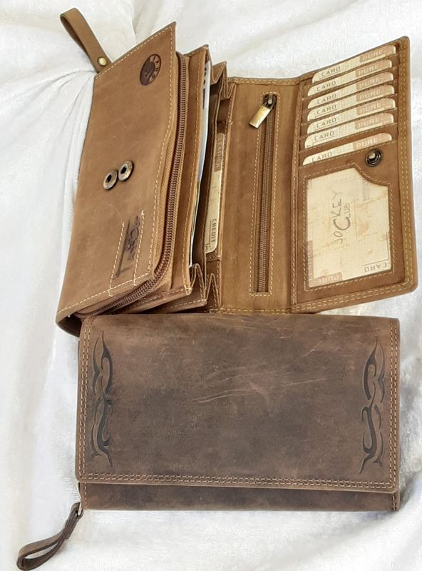 Damen Langbörse Hunterleder Serie Tribal-Reißverschluss Doppelmünzfach Damen Langbörse Hunterleder Serie Tribal-Reißverschluss Doppelmünzfach