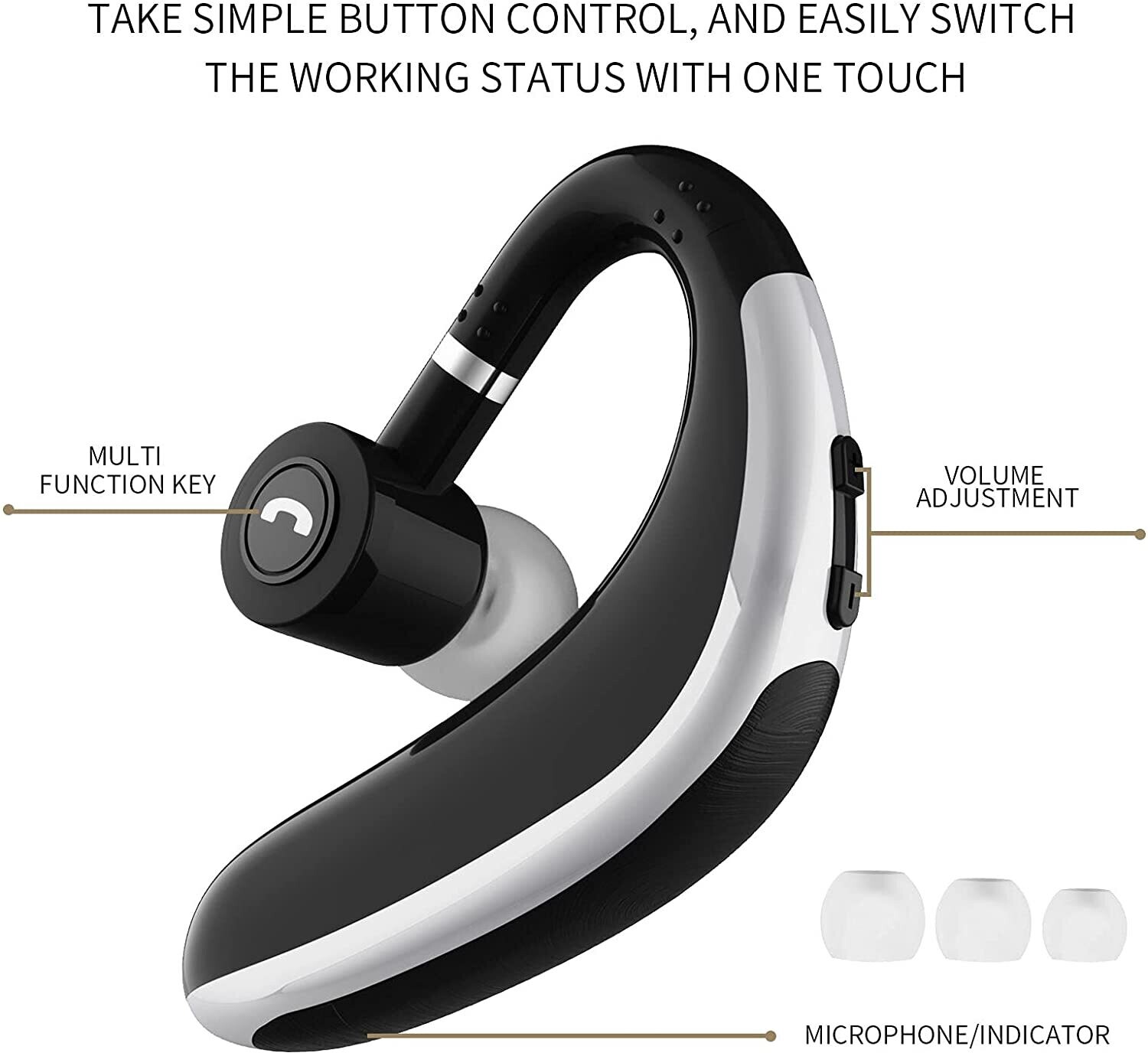 Single ear Bluetooth Headset/ Noise Canceling Wireless Earbuds with Built-in Mic FOR IOS/ Android/
