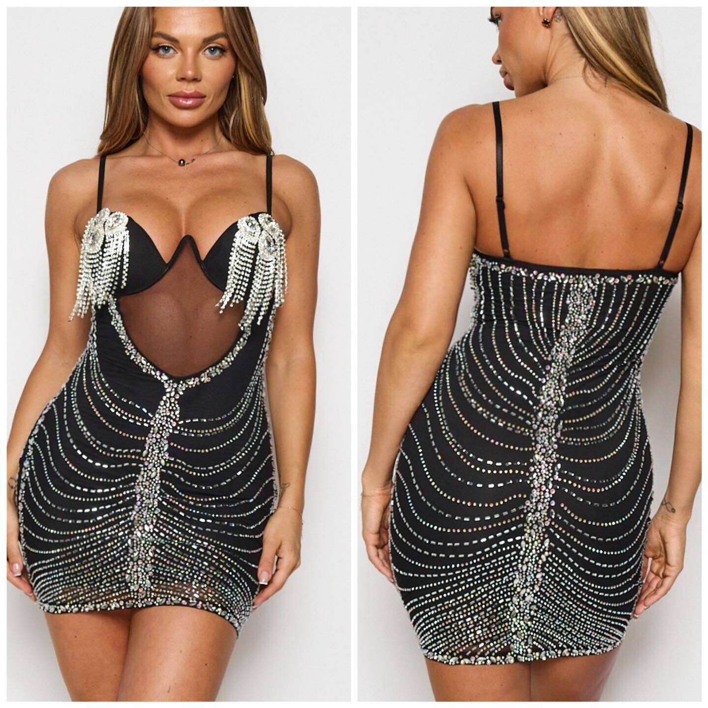 RHINESTONE MESH EMBELLISHED BODYCON DRESS