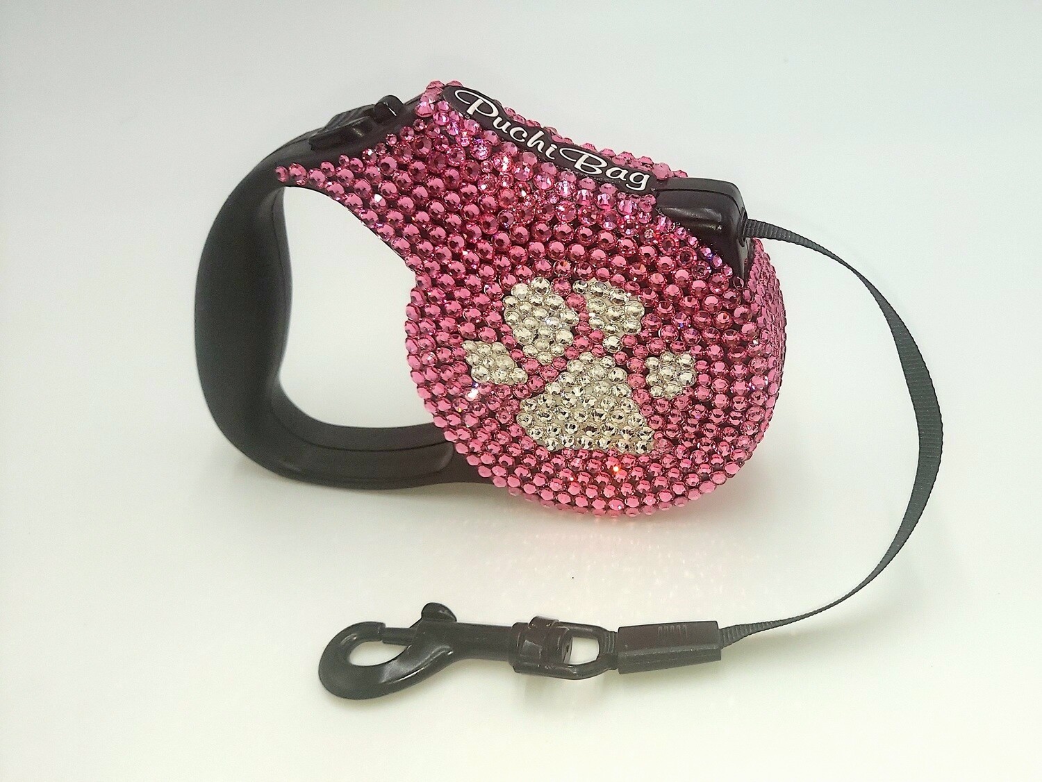 Bling Bling Retractable Crystal Paw, Size: Small-10ft, Color: Pink with crystal paw and black handle